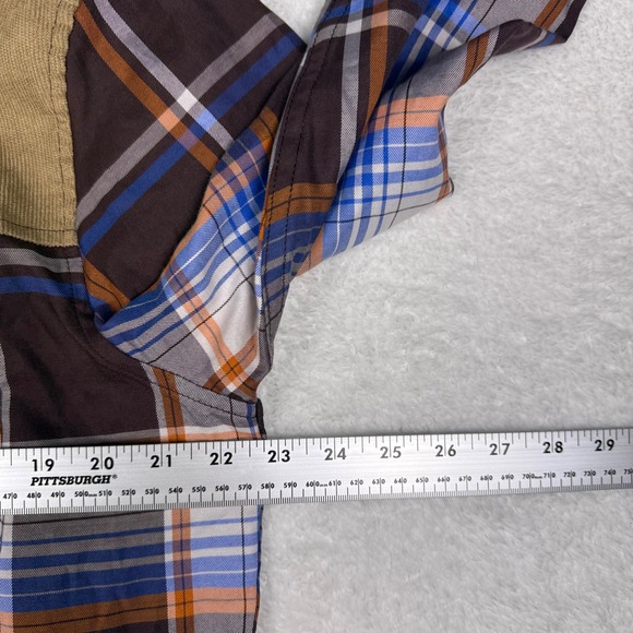 Mens Public Record Plaid Button Down‎ Shirt Brown Blue Orange Corduroy XL - Picture 7 of 8